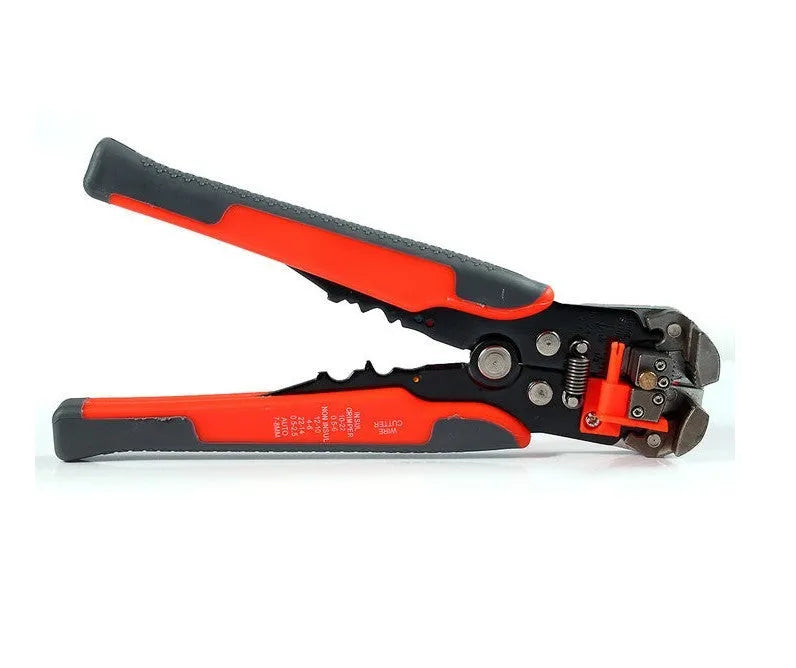 Yellow metal 3-in-1 automatic wire stripper crimping plier with cutting jaws for electrical cable work