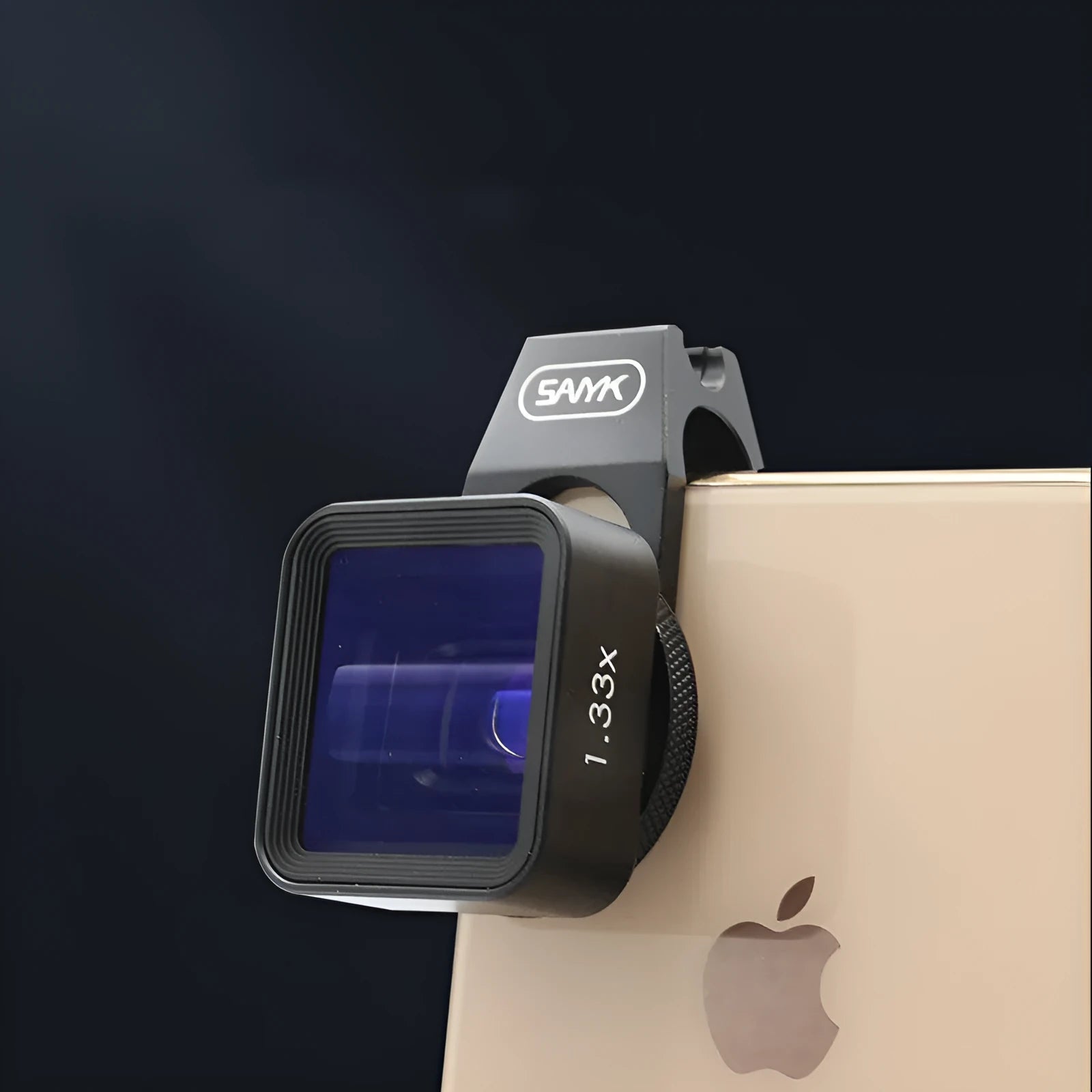 Black SANYK 1.33x mobile phone anamorphic widescreen lens for cinematic 2.40:1 video conversion