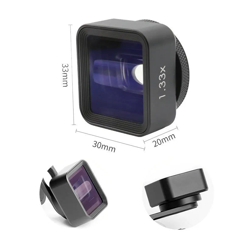 Black SANYK 1.33x mobile phone anamorphic widescreen lens for cinematic 2.40:1 video conversion
