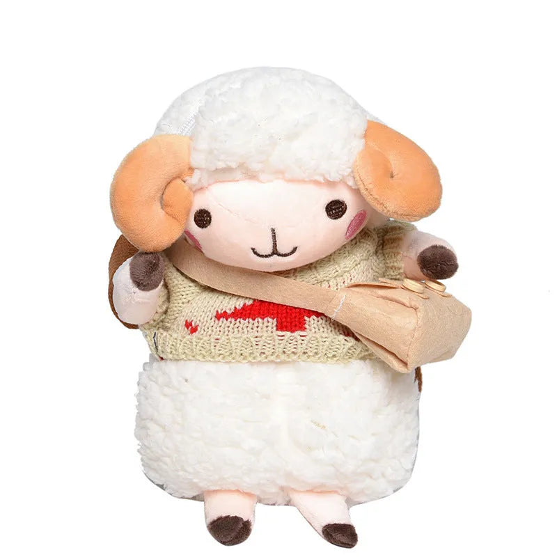Little Sheep plush crossbody bag with square design and lamb pattern in blue colour