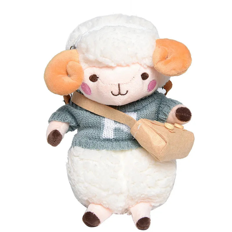 Little Sheep plush crossbody bag with square design and lamb pattern in blue colour