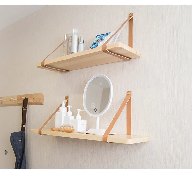 Nordic-style pine wood wall storage rack for remote controls and cosmetics, 50cm wide
