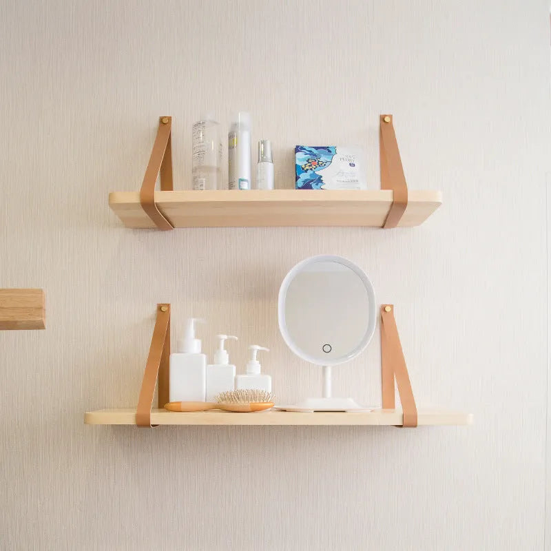 Nordic-style pine wood wall storage rack for remote controls and cosmetics, 50cm wide