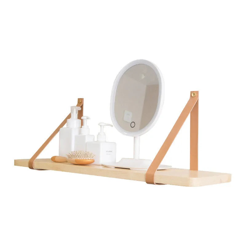 Nordic-style pine wood wall storage rack for remote controls and cosmetics, 50cm wide