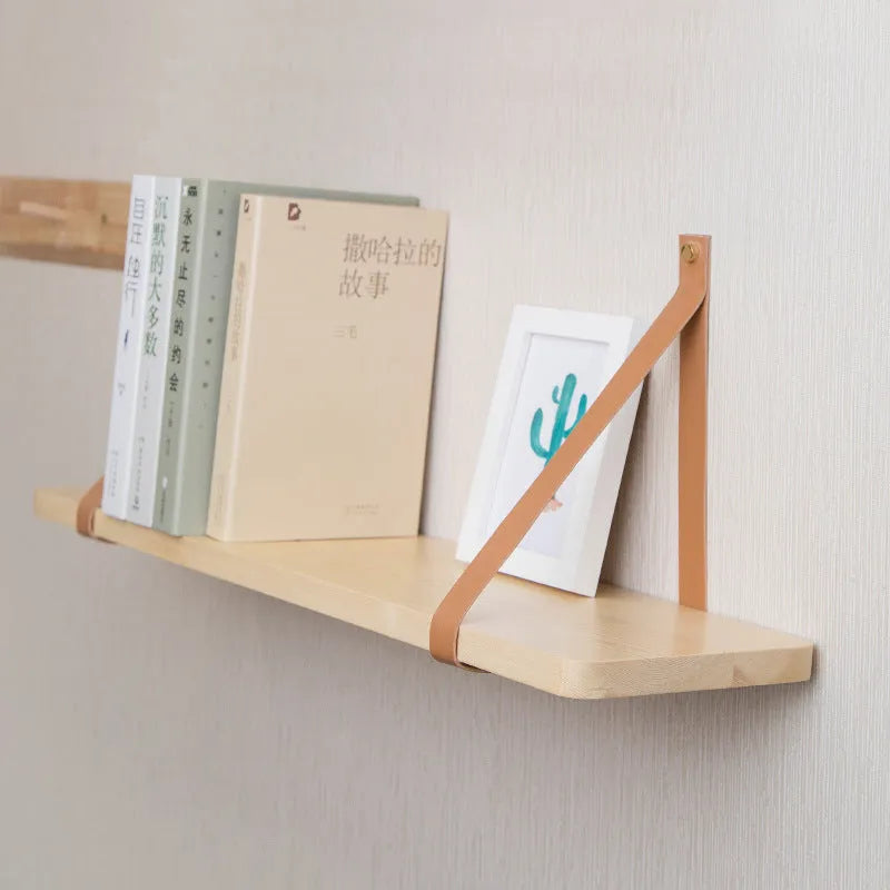 Nordic-style pine wood wall storage rack for remote controls and cosmetics, 50cm wide