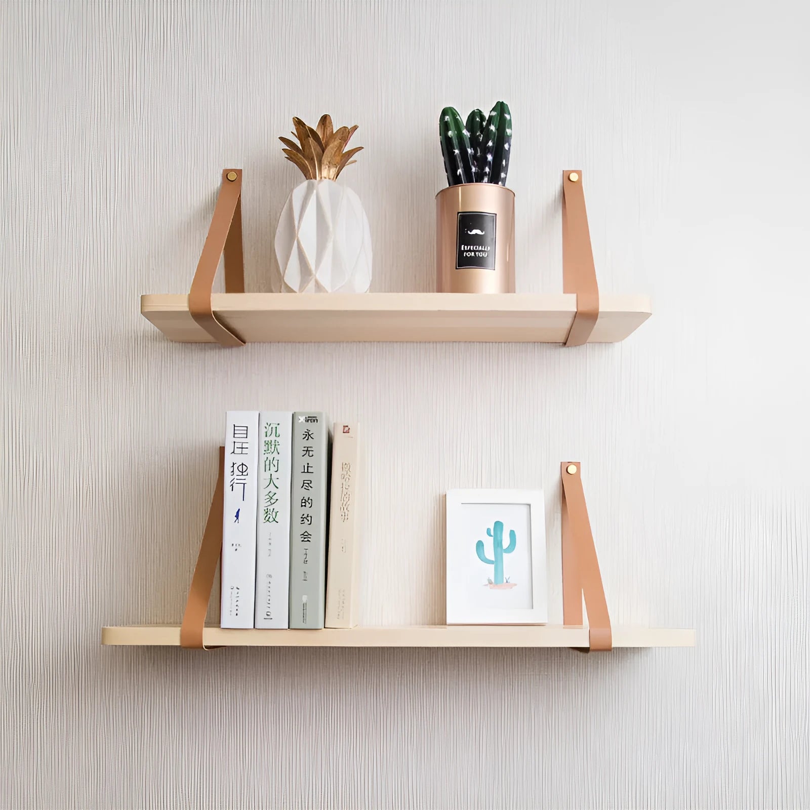 Nordic-style pine wood wall storage rack for remote controls and cosmetics, 50cm wide