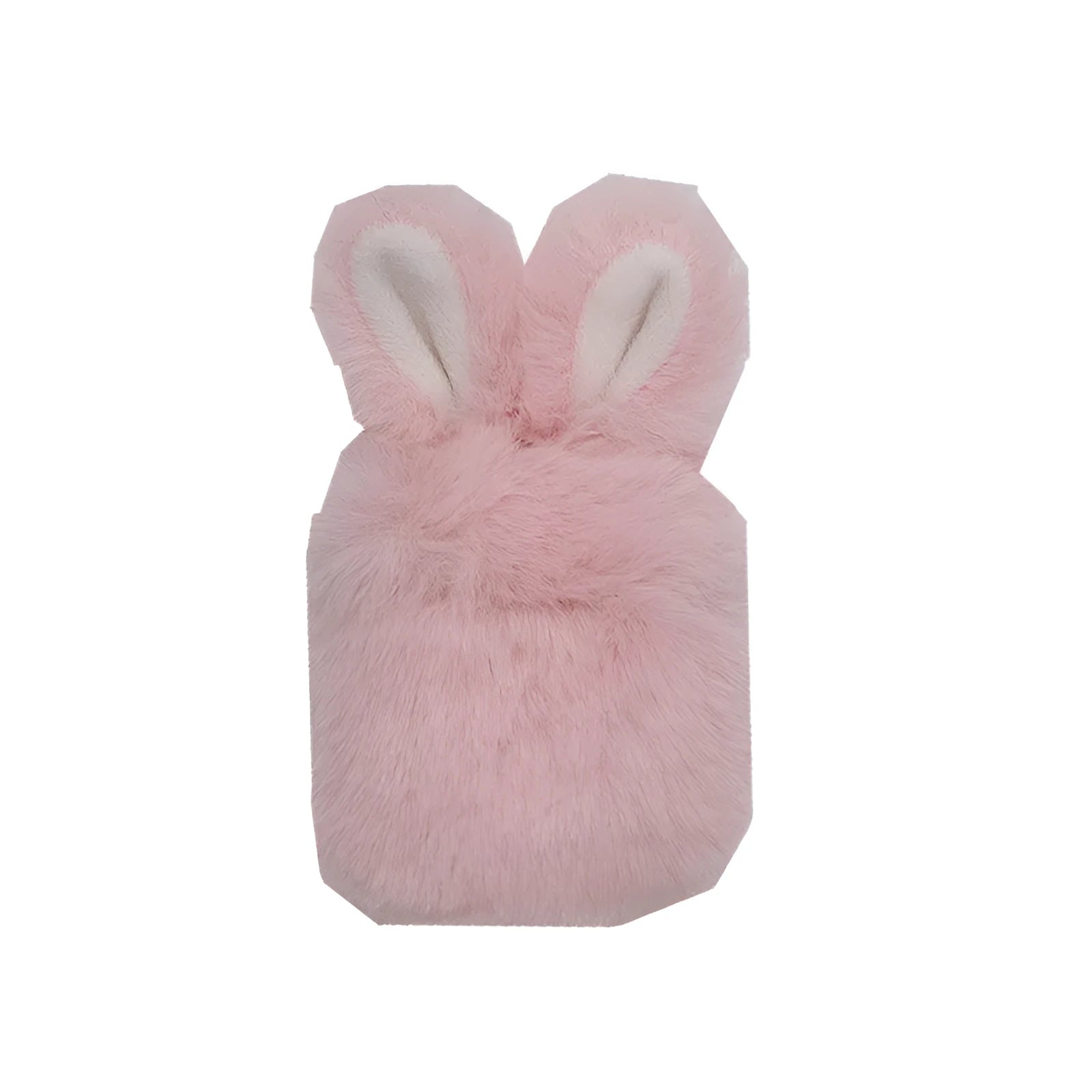 Pink plush silicone AirPods cover with rabbit ears protecting wireless earbuds case