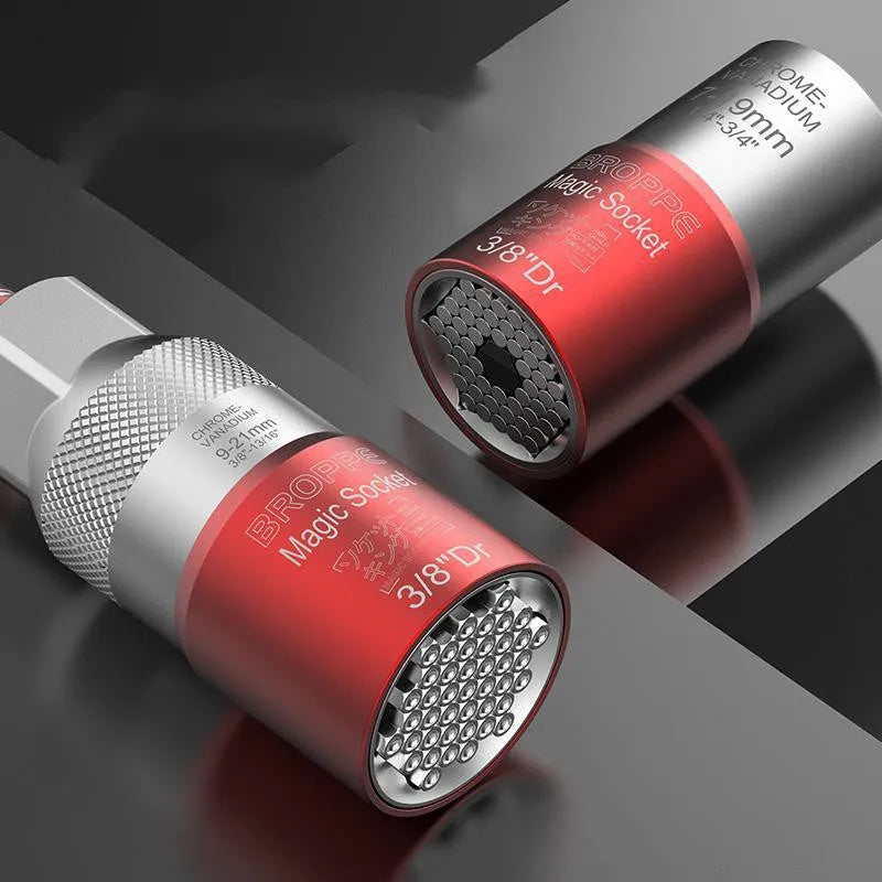 Red metric socket set with 7-19mm and 9-21mm universal sleeves and Type 0 wrench socket