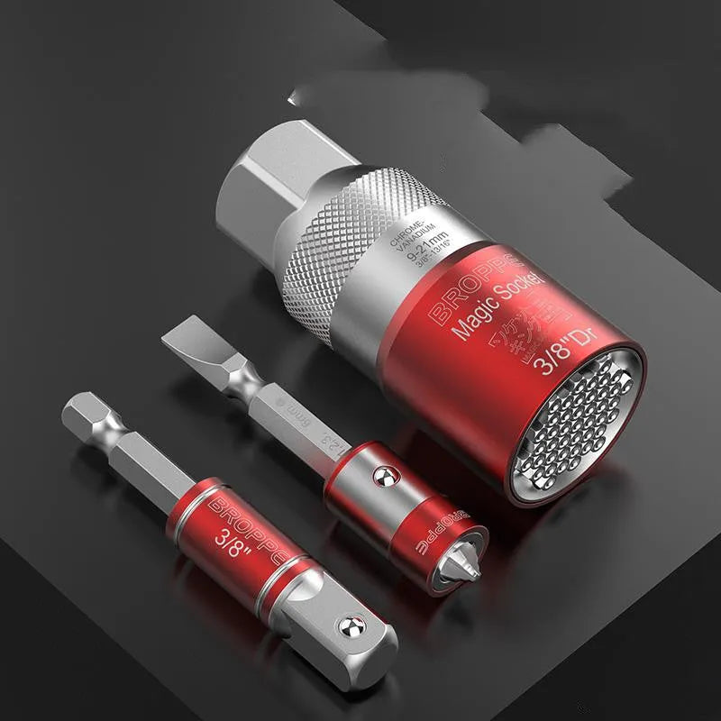 Red metric socket set with 7-19mm and 9-21mm universal sleeves and Type 0 wrench socket