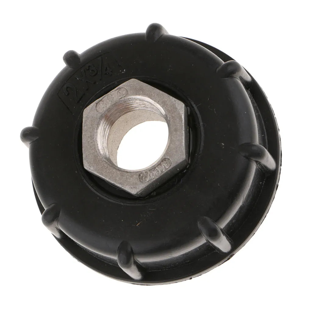 Stainless steel and black PP plastic barrel connector with long inlet thread and smaller outlet
