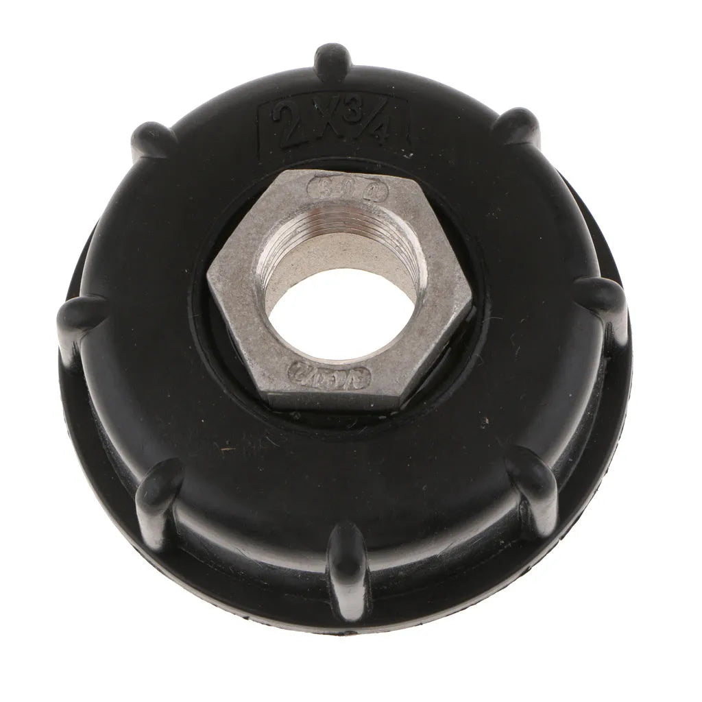 Stainless steel and black PP plastic barrel connector with long inlet thread and smaller outlet