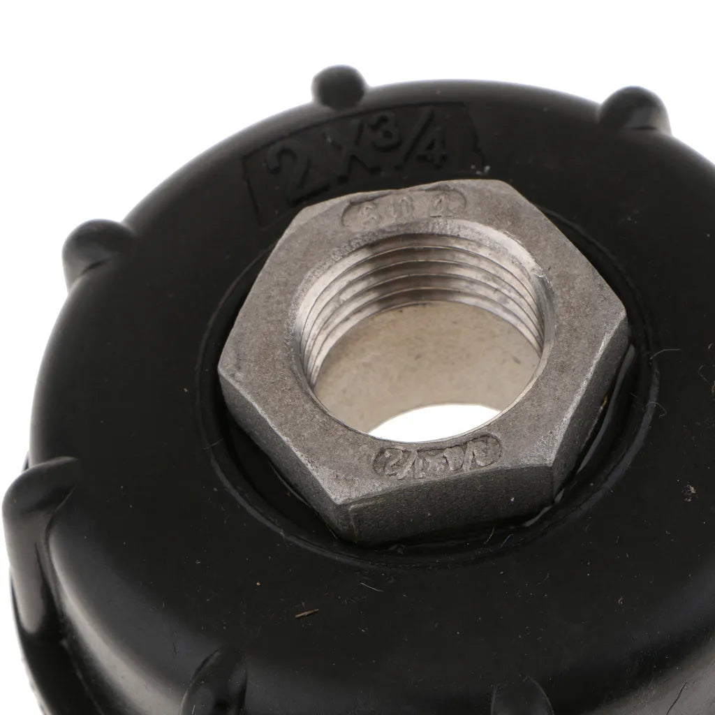 Stainless steel and black PP plastic barrel connector with long inlet thread and smaller outlet