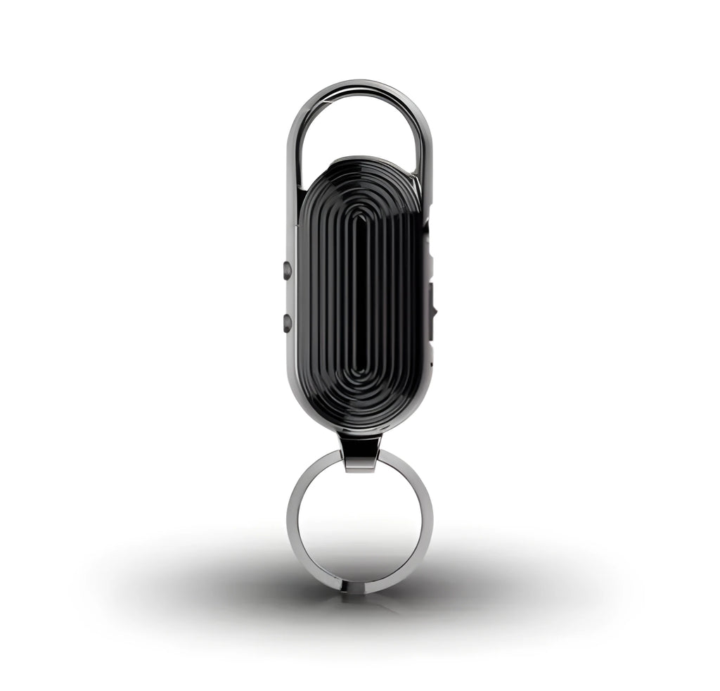 Black zinc alloy portable voice recorder with earphones and charging cable