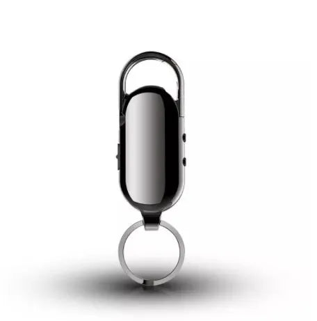 Black zinc alloy portable voice recorder with earphones and charging cable