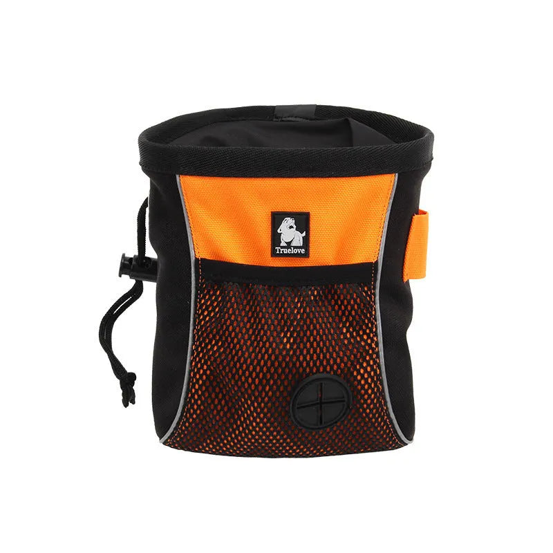 Green waterproof dog training waist bag with removable waste compartment shown on person during walk