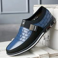 Men's genuine leather casual shoes in blue, black, and brown colours showing low-cut design
