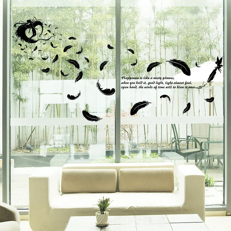 Black feather angel design removable wall sticker measuring 50x70cm for bedroom and living room decoration