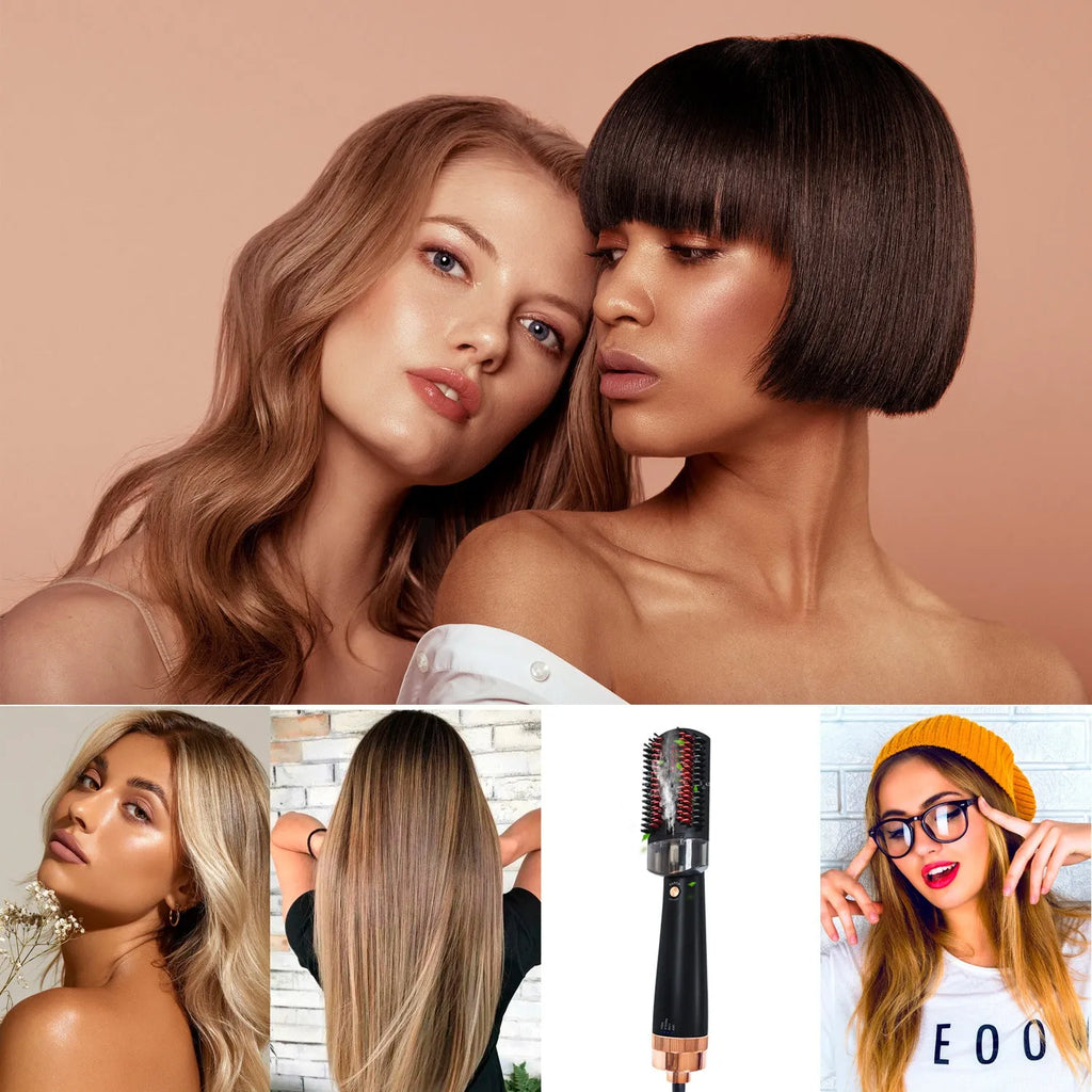 Black and pink infrared hot air styling comb with tourmaline ceramic heat conductor.