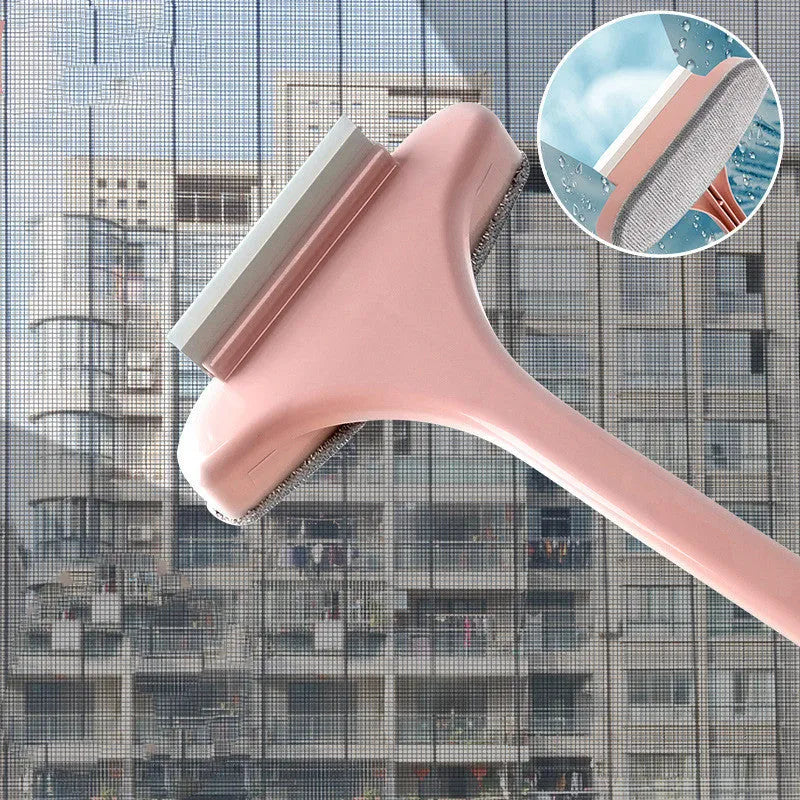 Window cleaning tool set with sassafras handle showing cleaning brush, crevice brush, and glass scraper attachments