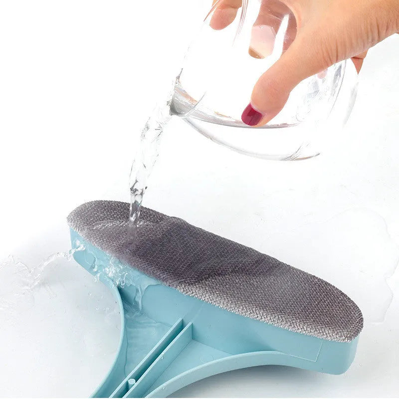Window cleaning tool set with sassafras handle showing cleaning brush, crevice brush, and glass scraper attachments