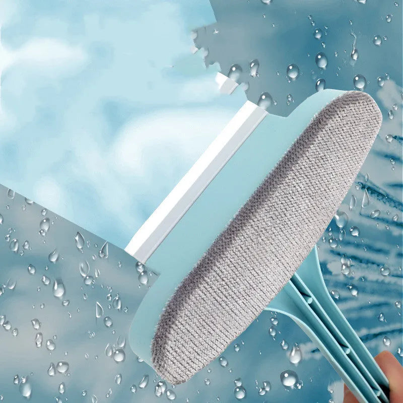 Window cleaning tool set with sassafras handle showing cleaning brush, crevice brush, and glass scraper attachments