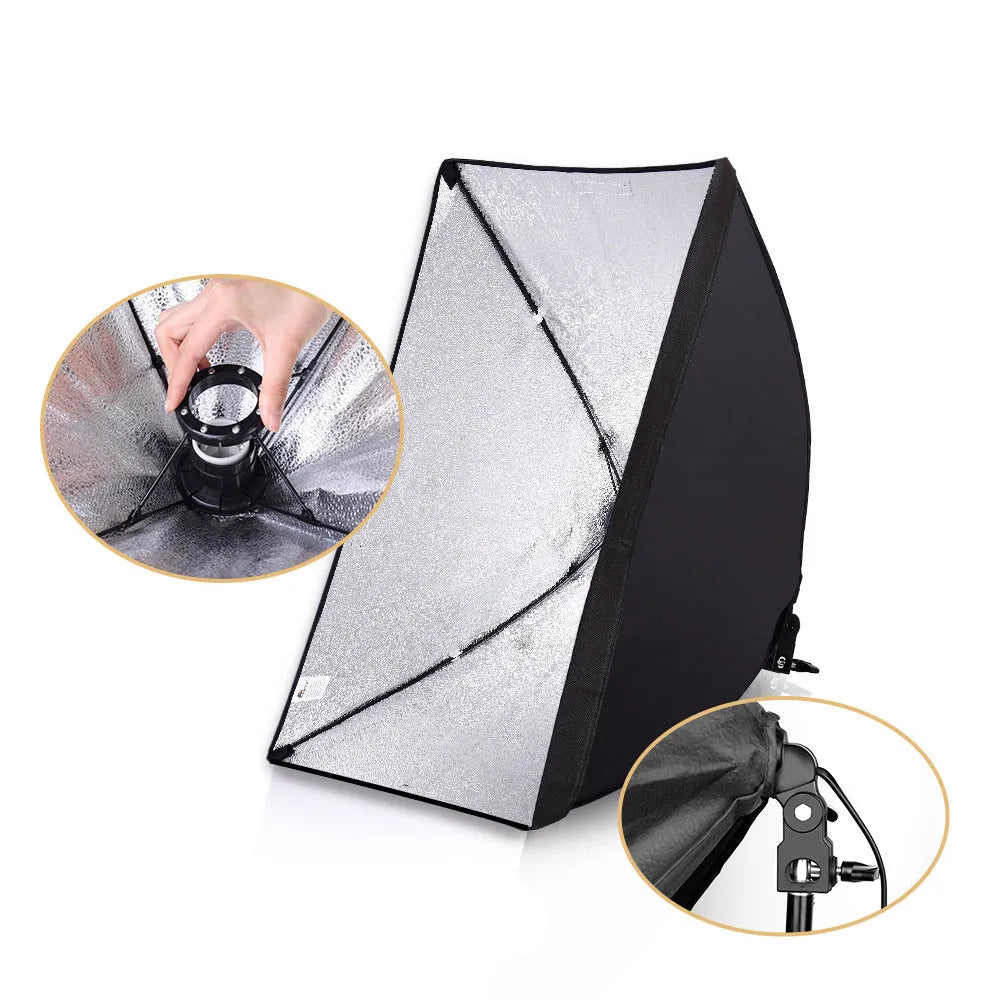 LIBEN 50x70cm studio lighting kit with soft light cloth, reflective backdrop, and 2-metre tall light stand