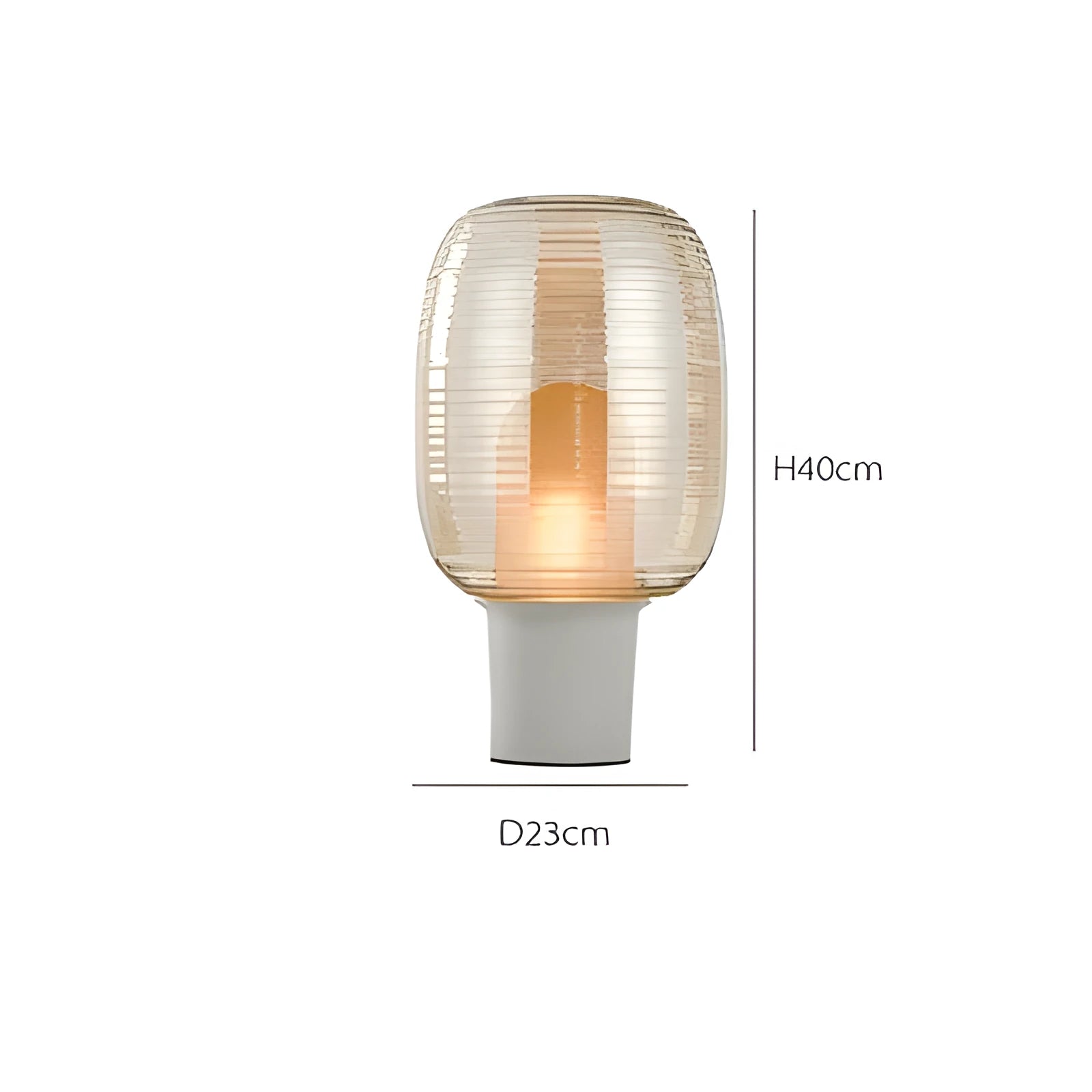 Modern glass table lamp in simple Nordic design, shown in cognac colour with push button switch.