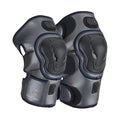 Strong Electric Heating Knee Pads in blue, orange, and silver blue with PU leather surface and rechargeable design for joint pain.