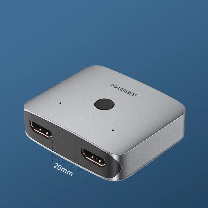 Grey Haibeisi HDMI 1.2 switcher device with two input ports and one output port for 4K video splitting
