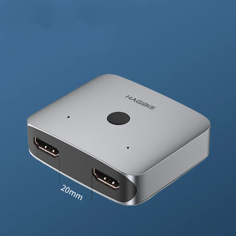 Grey Haibeisi HDMI 1.2 switcher device with two input ports and one output port for 4K video splitting