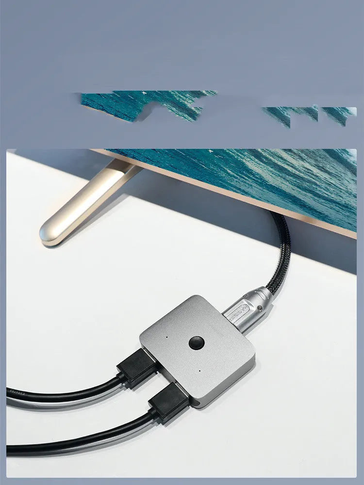 Grey Haibeisi HDMI 1.2 switcher device with two input ports and one output port for 4K video splitting