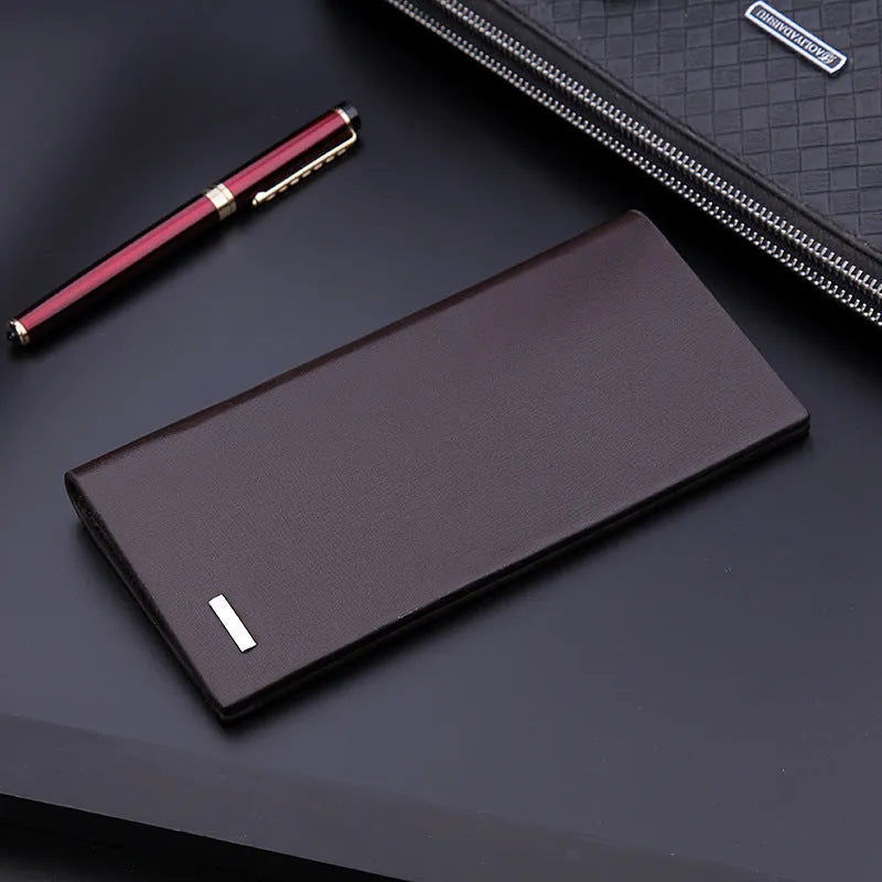 Men's long wallet in black with colour contrast detailing and hidden compartment