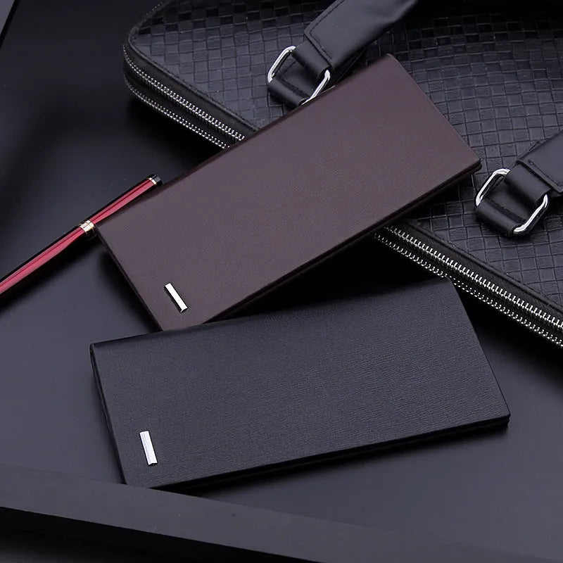 Men's long wallet in black with colour contrast detailing and hidden compartment