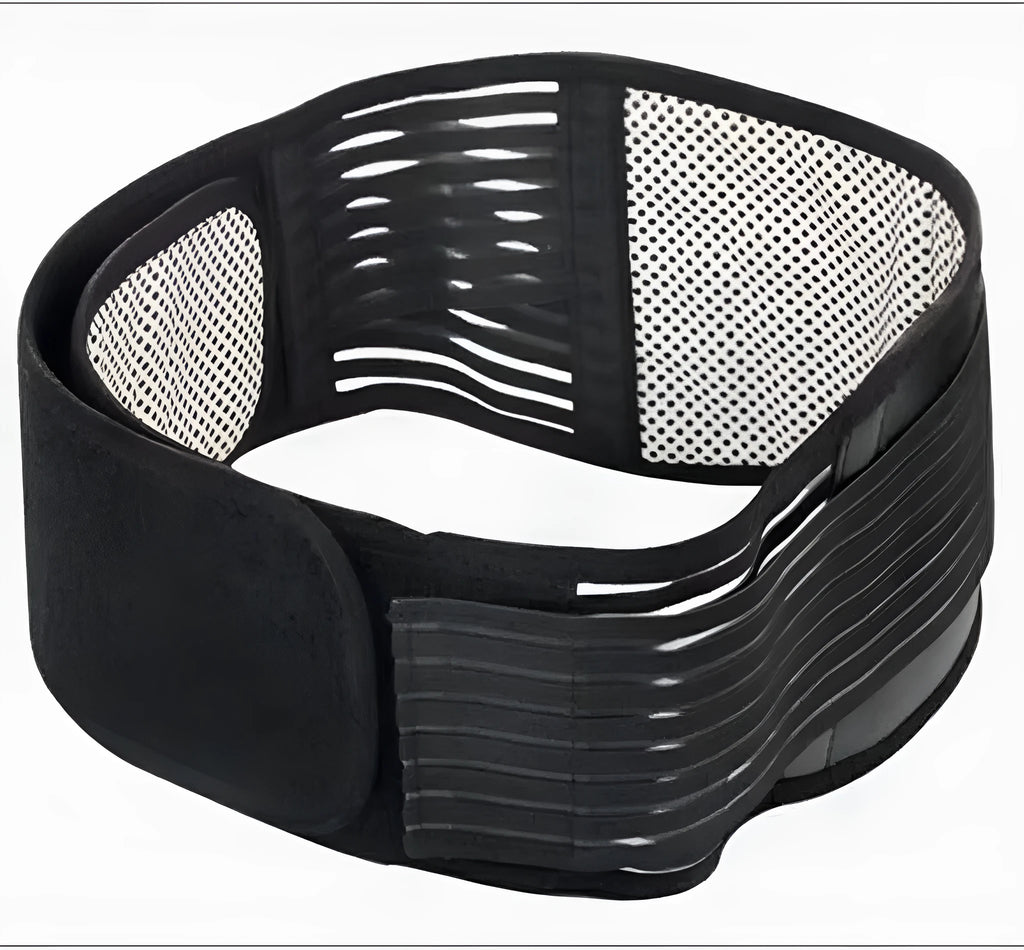 Black elastic cloth waist protection belt with magnetic elements for lumbar muscle strain support