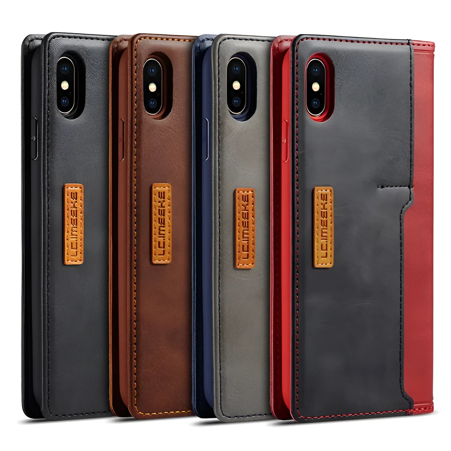 Retro flip wallet phone case in leather and PU showing card storage compartment for iPhone