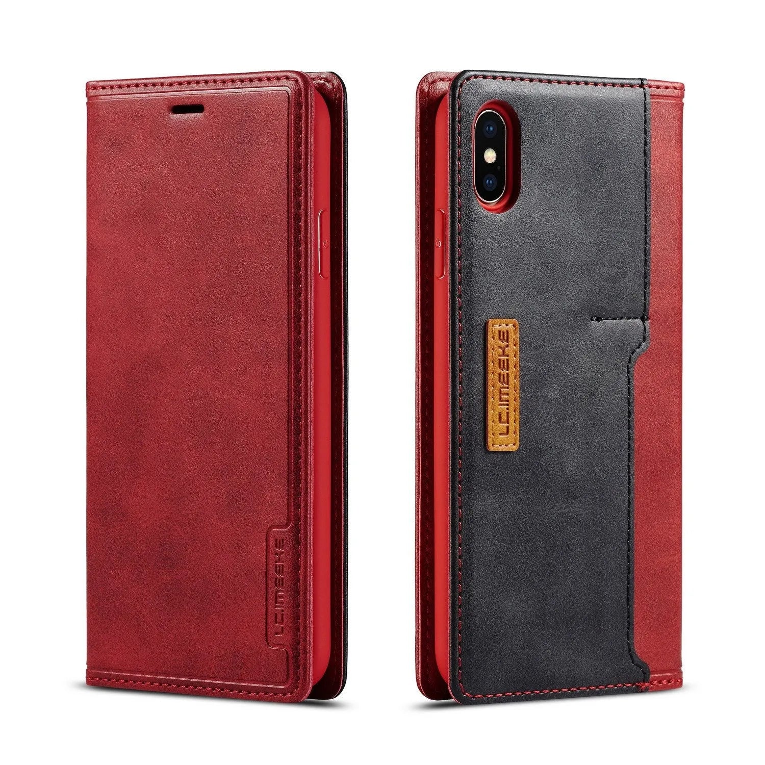 Retro flip wallet phone case in leather and PU showing card storage compartment for iPhone