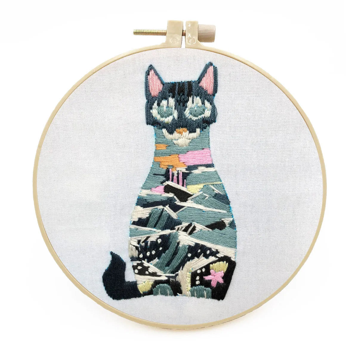 Beginners three-dimensional cat cross stitch kit with embroidery frame and cotton fabric