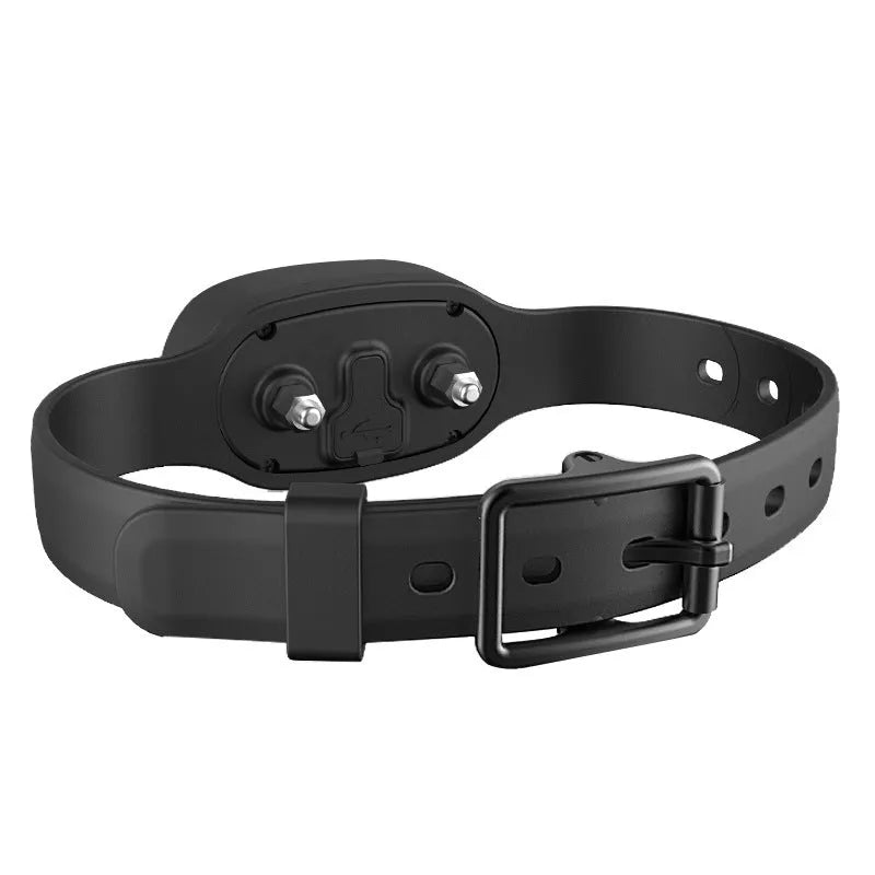 Black and orange remote-controlled dog training collar with a receiver unit and a waterproof, rechargeable design.