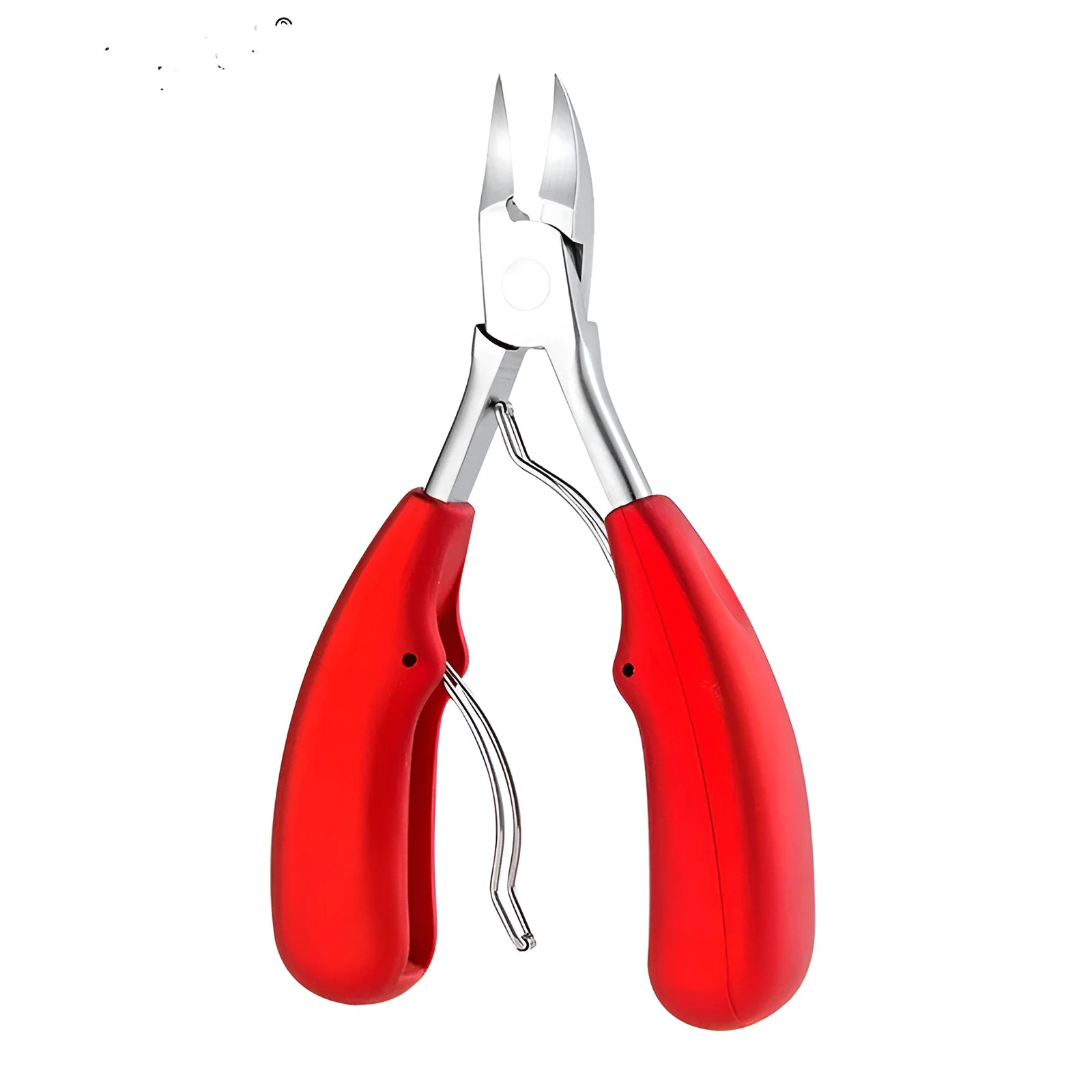 Stainless steel nail clippers set with red, blue, and black ABS handles and grooming accessories.