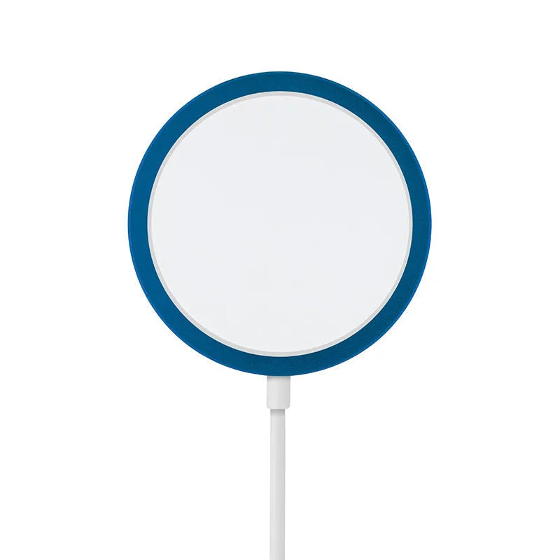 Magsafe magnetic wireless charger for Apple iPhone in silver, black, blue, or red metal finish