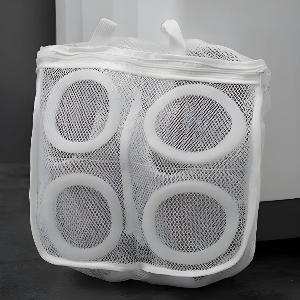 Large shoe washing bag with blue double-layer mesh and foam padding for machine care
