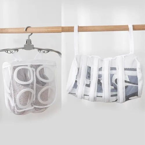 Large shoe washing bag with blue double-layer mesh and foam padding for machine care