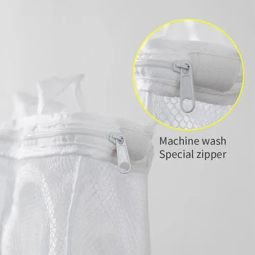 Large shoe washing bag with blue double-layer mesh and foam padding for machine care