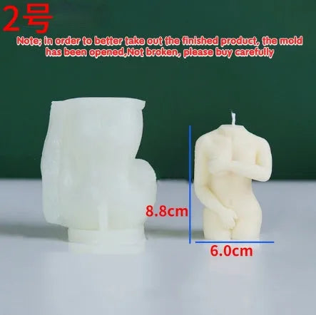 Flexible silicone female body candle mould shown in three shy female design variations for DIY crafts.
