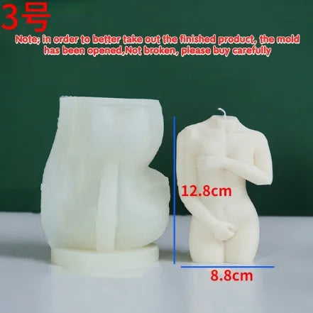 Flexible silicone female body candle mould shown in three shy female design variations for DIY crafts.
