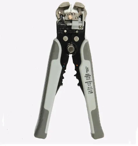 Yellow metal 3-in-1 automatic wire stripper crimping plier with cutting jaws for electrical cable work