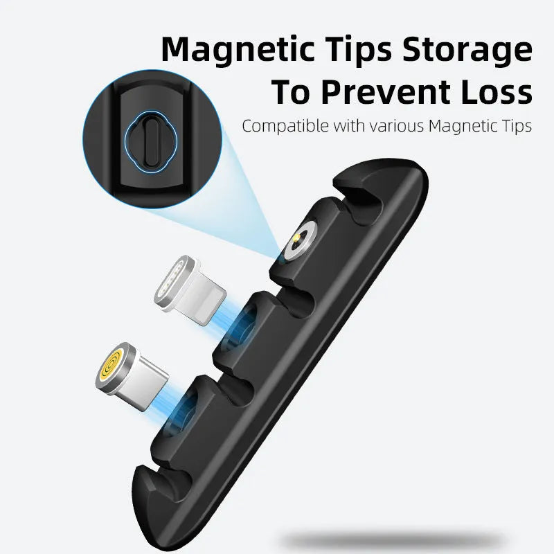 Black soft plastic desktop magnetic data cable organiser for charging station organisation