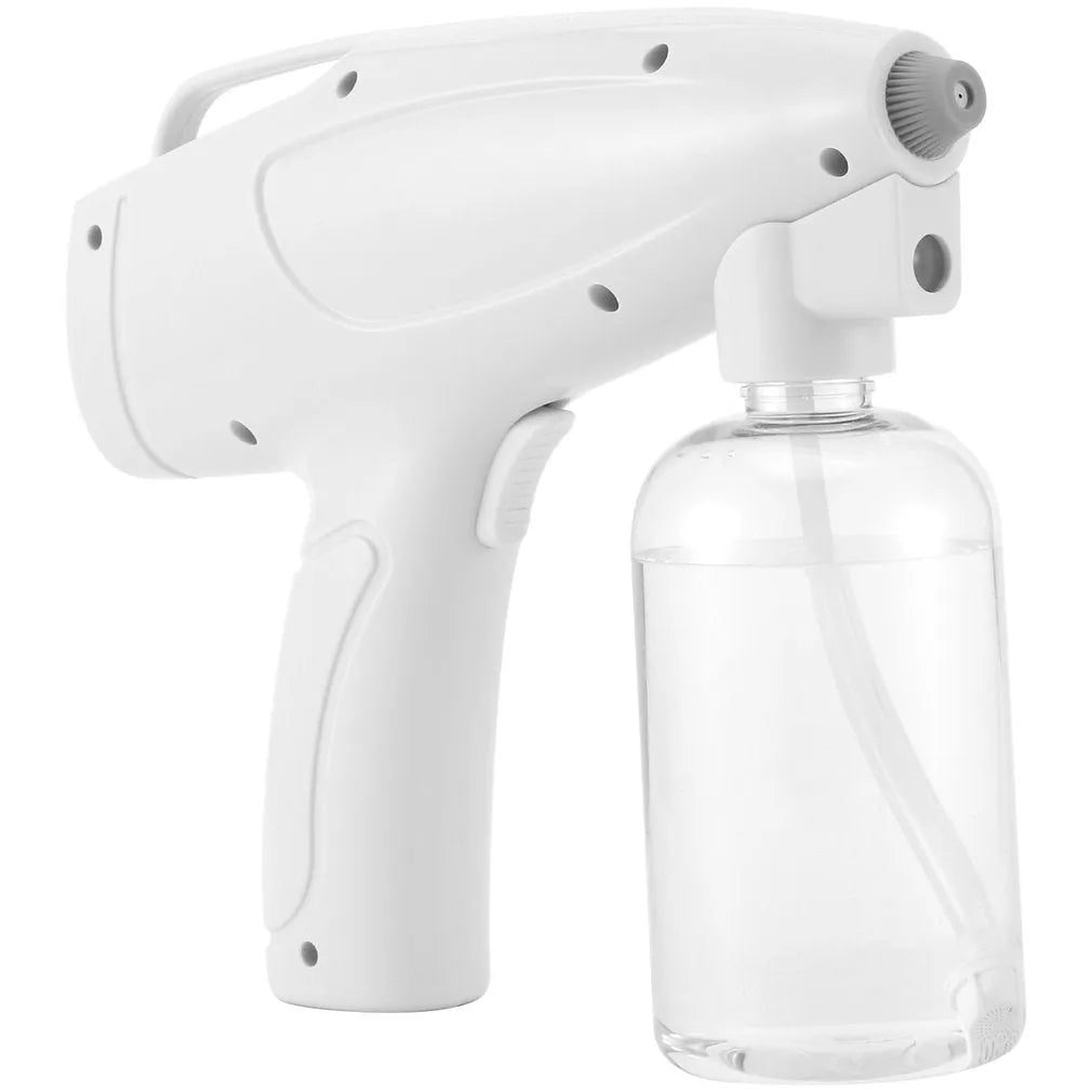 White handheld cordless electric disinfection spray gun with USB charging port