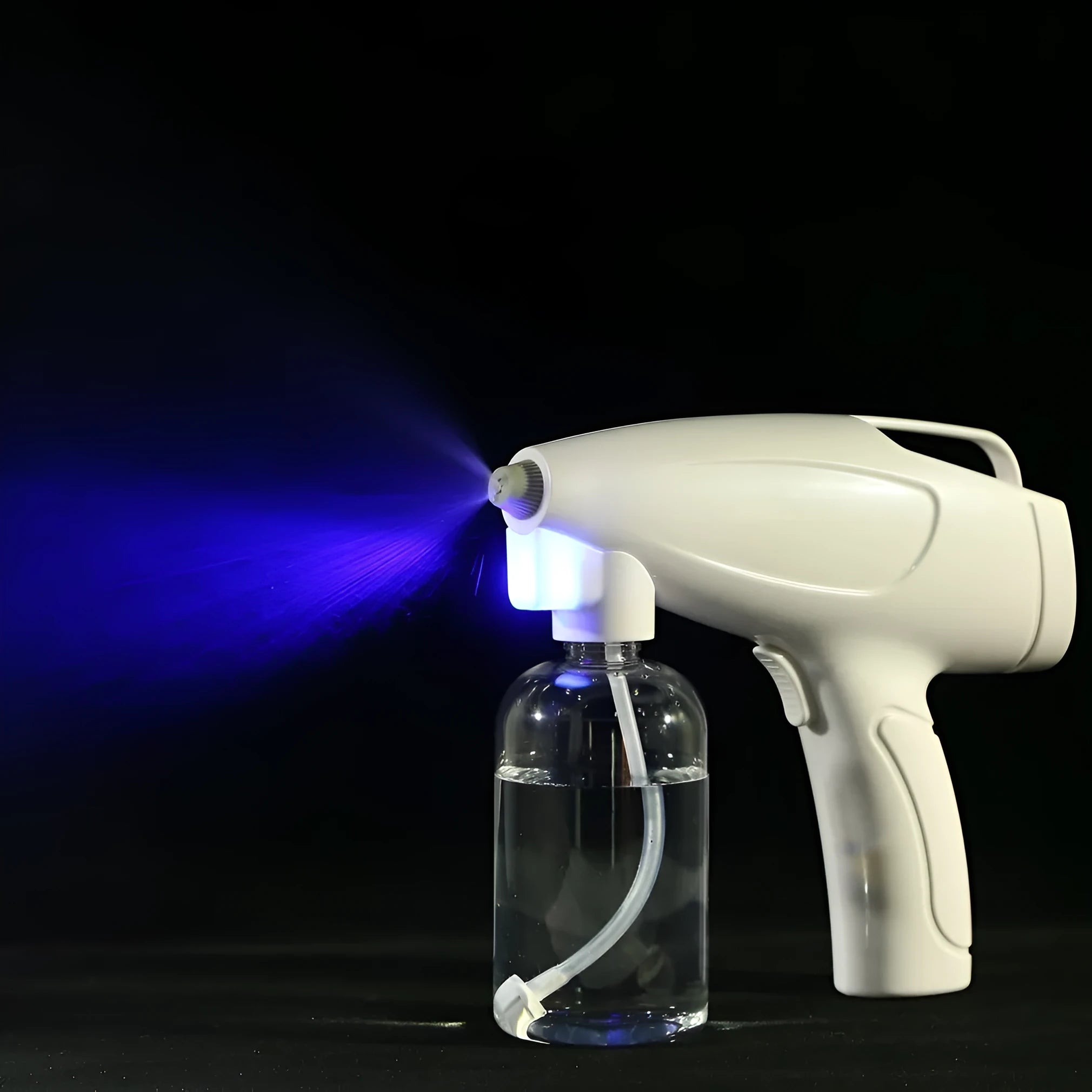 White handheld cordless electric disinfection spray gun with USB charging port