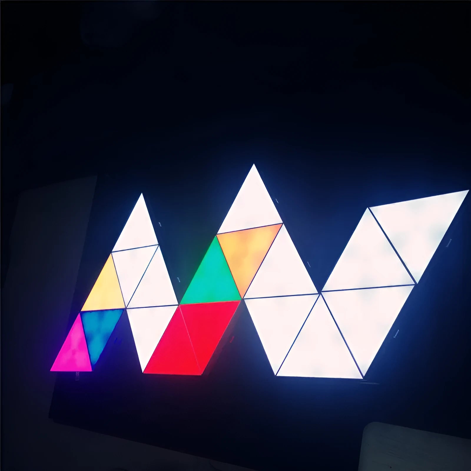White triangle modular LED light panel set of 6 with RGB lighting and mobile APP control